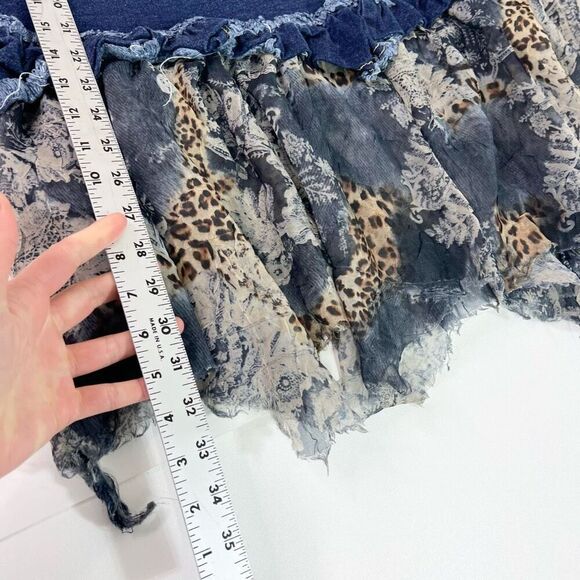90s Y2K Ashley Stewart Skirt Womens 22W Boho Chic Denim Jean Fairy Leopard - Picture 5 of 7